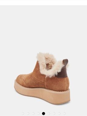 Dolce Vita Chestnut Suede Shearling-Trim Platform Ankle Boots